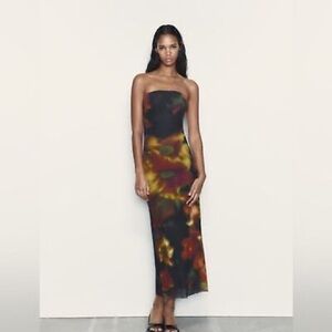 ZARA Strapless Watercolor printed fitted dress 5039/426